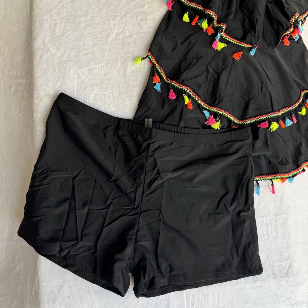 NEW Women's Plus Size Tassel Trim Black Tankini Swimsuit Size 18W #26052 - Picture 4 of 9